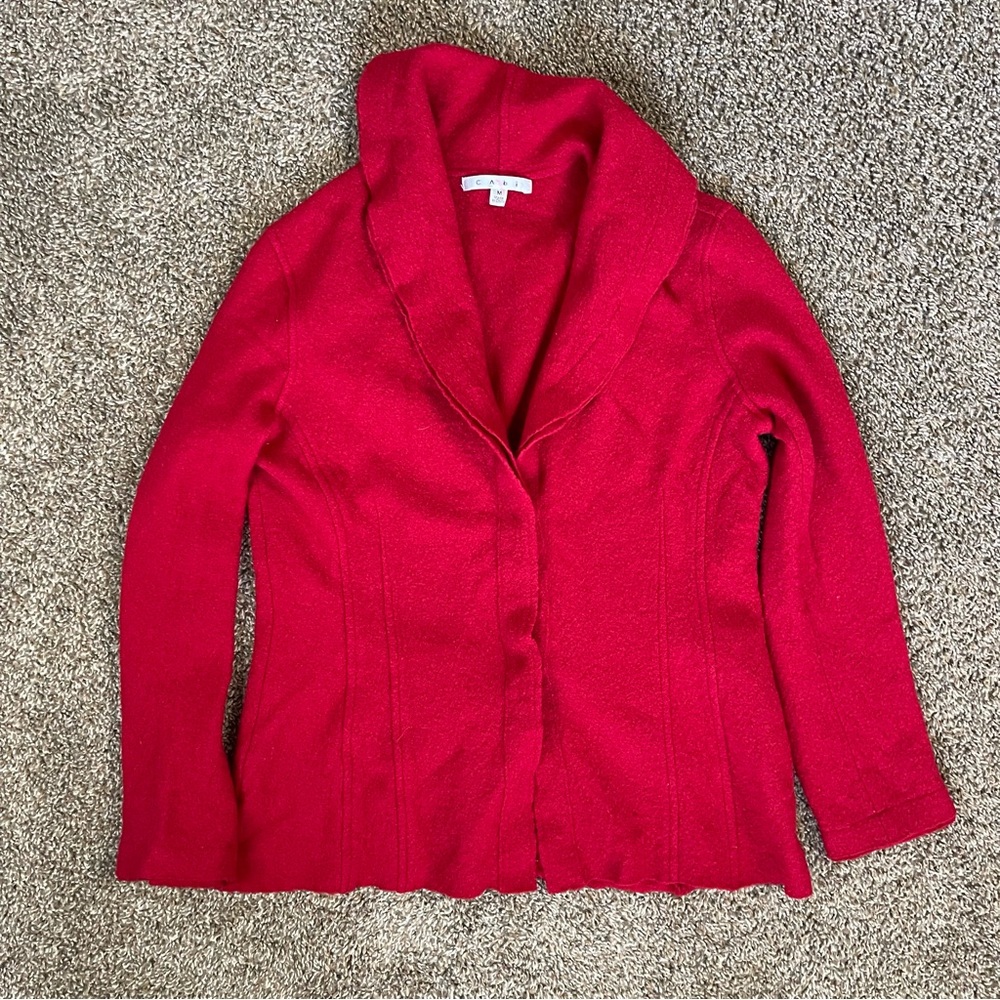 CAbi Red Sweater Blazer Cardigan 100% Wool Women’s Size Medium Buttons